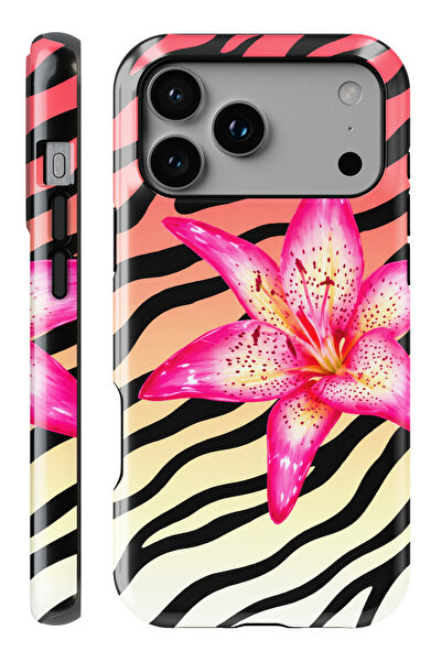 WANNA PROTECT (MAGSAFE) İPhone 17 Pro Leopar Flower Çift Katmanlı Parlak PROT...