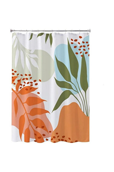 OEM Perdea de duș, Design modern cu frunze, 180x180cm, Textil, cu cârlige