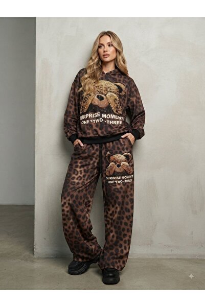 DENİKK Trendy 3-Thread Brushed Fleece Tracksuit Set with Stone-Print Embroidery