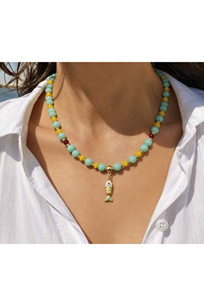 Sinem Şanlı Atelier Mint Green Glass Bead Fish Necklace