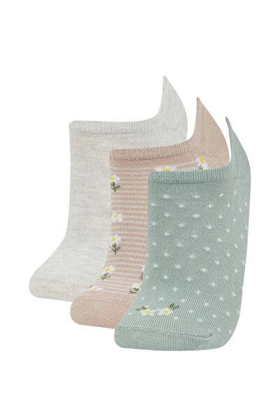 DeFacto Women's Floral 3-Piece Cotton Sneaker Socks B6024Axns