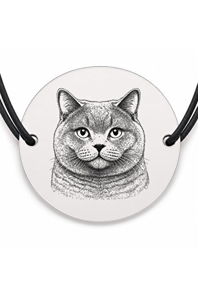 Simoshop Brățară argint 925 cu bănuț gravat portret de pisică Chartreux, șnur...