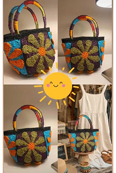 Eylül Deniz Handmade Çiçek Motifli El Örgüsü Kol Çantası (Ünlü marka muadili )