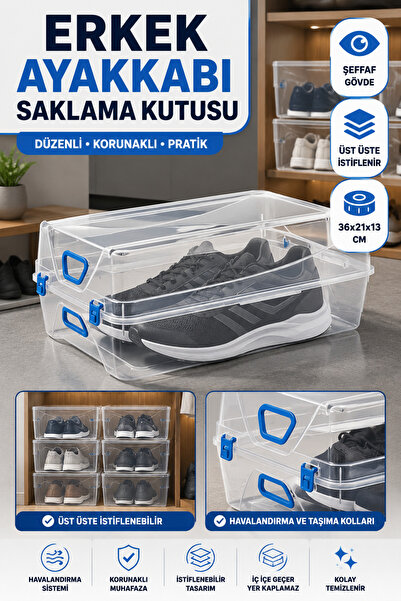 Hane Dostu Erkek Ayakkabı Saklama Kutusu Şeffaf İstiflenebilir Düzenleyici Or...