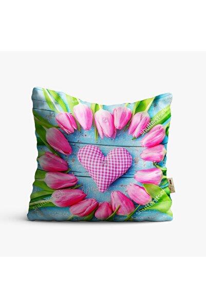 4KF Kırlent Kılıfı 42x42cm Dekoratif Kırlent Yastık Kılıfı Kalpli Tasarım Modeli Lv 42