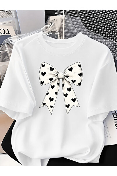 donamod Unisex Women'S/Men's Oversize Cotton Crew Neck T-Shirt with Ribbon Fl...
