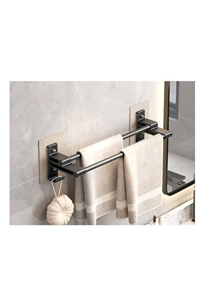 Generic Towel Rack, Self-Adhesive Double-Tier Towel Rack with 2 Hooks, Self-A...