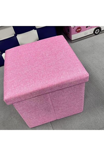Generic Hbluefat 15 Inches Small Folding Storage Ottoman Cube, Linen Fabric S...