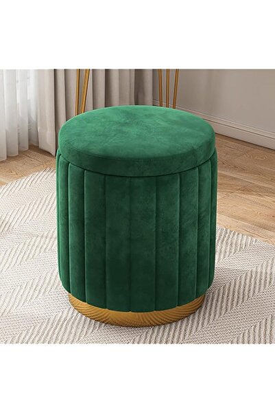 Generic Round Velvet Storage Ottoman, Upholstered Soft Foot Rest Stool with G...