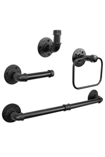 Generic 4-Pieces Industrial Pipe Bathroom Towel Ring Kit DIY Wall Mount Acces...