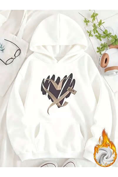 FUFLUNS Heart Printed Oversized Unisex Women'S/Men's Hooded Sweatshirt