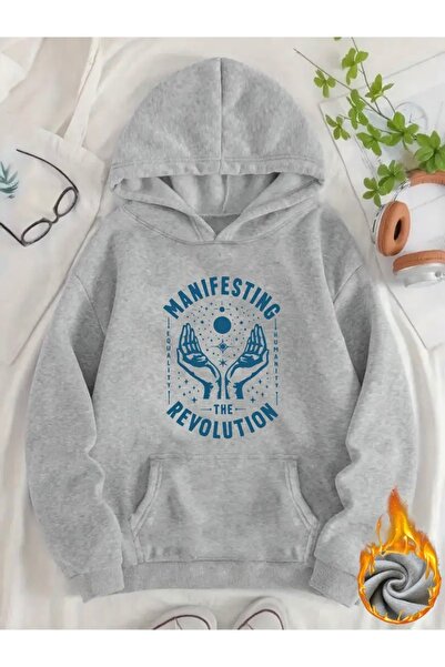 FUFLUNS Heart Printed Oversized Unisex Women'S/Men's Hooded Sweatshirt