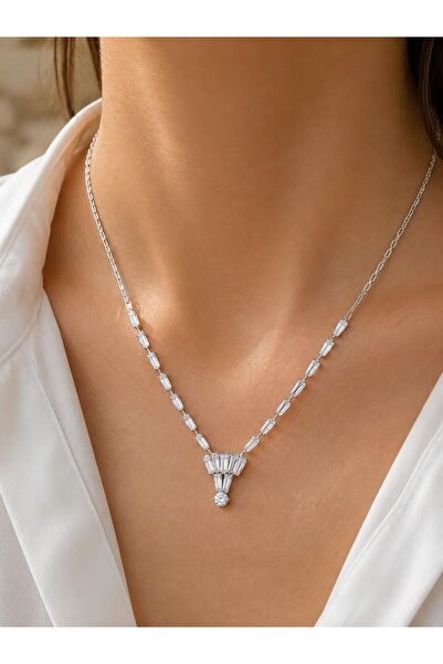 CM Jewelry Baguette Zircon Stone Silver Color Tarnish Resistant Steel Waterwa...