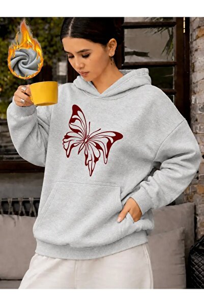 FUFLUNS Oversize Unisex Women'S/Men's Hooded Sweatshirt with Butterfly Silhou...