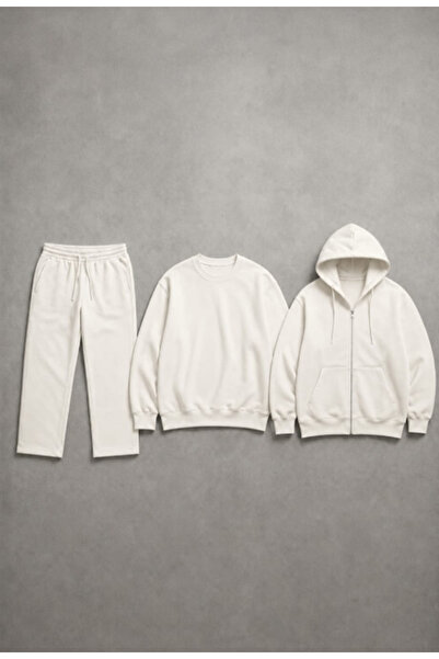 LU DUE Unisex Design Straight Leg Baggy Sweatpants Crew Neck Sweatshirt Zippe...