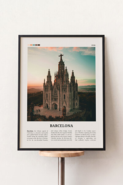 Pena Tablo Barcelona Şehir Posteri - Siyah Çerçeveli Tablo - Oturma Odası Sal...