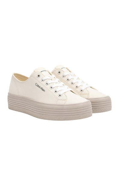 Calvin Klein Women's Vulc Beige Flatform Canvas Shivary 16t Sneaker Sports Shoes