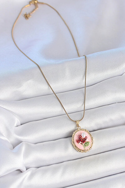 online kapsulavm avm alışveriş 316L Steel Gold Color Chain Pink Enamel Pearl ...