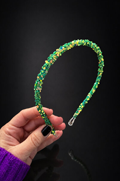 ByMerve Bym429-1 Green Sequin Thin Women's Hair Crown Shiny Daily Evening Dre...
