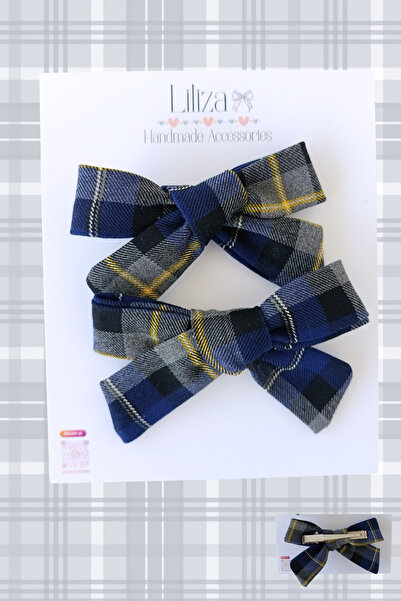 Liliza Accessories Lacivert Ekoseli 2li Çocuk Klips Toka Seti