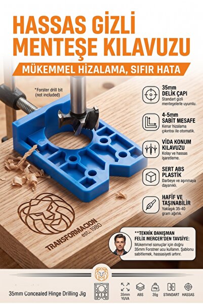 Transformacion 35mm Gizli Menteşe Delme Şablonu Dolap Kapak Tas Menteşe Hizal...