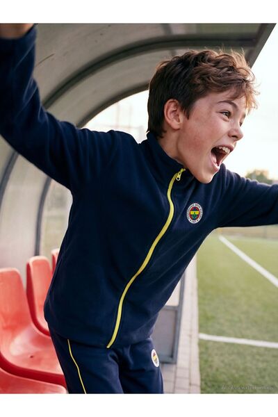 LC Waikiki Mock Neck Fenerbahçe Embroidered Boys' Fleece Cardigan