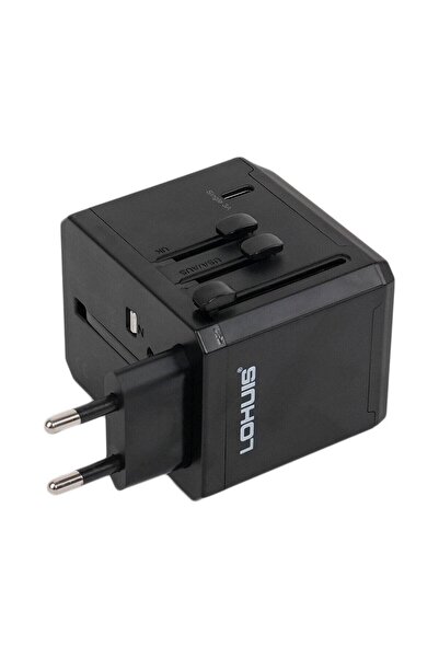 OEM Adaptor priza calatorii Lohuis, US / EU / AUS / UK, 8 A, negru