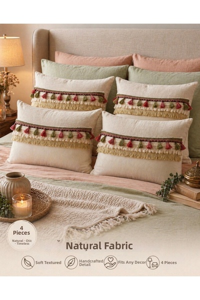 oiphome fashion designer Κάλυμμα μαξιλαριού Bohemian natural 43x43 λινό Ακατέ...