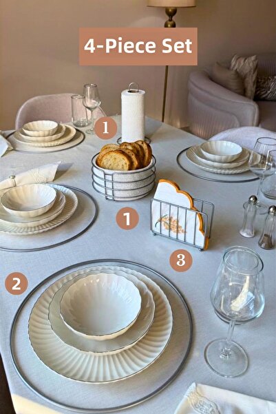Edora Home Set of 4 Matte Silver 6-Piece Supla Cage Napkin Holder Vertical Pa...