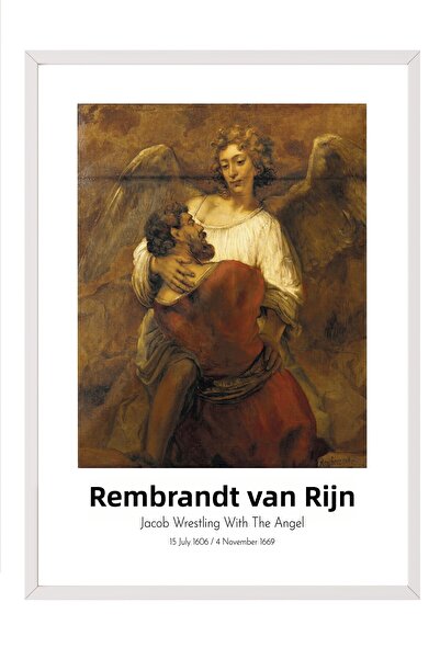 Postifull Rembrandt Vin Rijn - Iacob luptând cu îngerul, Tablou în ramă albă,...