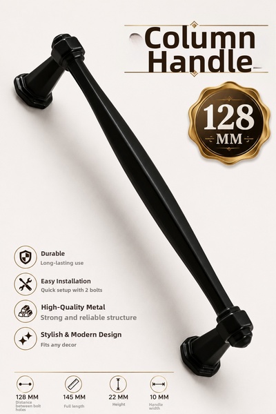 Badem10 Metal Negru Mobilier Metal Negru 128MM 12.8CM Dulap Sertar Bucătărie