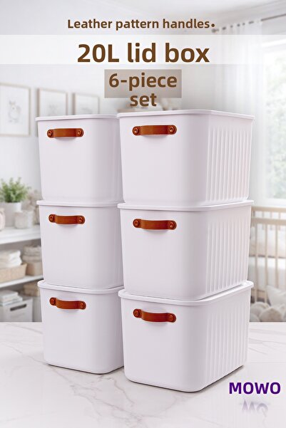 MOWO 6 Pieces Bigbox with Handles 20 Lt White Closet Organizer Storage Box Ba...