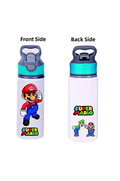 DKDZ SHOP Mario Printed Metal Water Bottle with Straw 650ml - 001