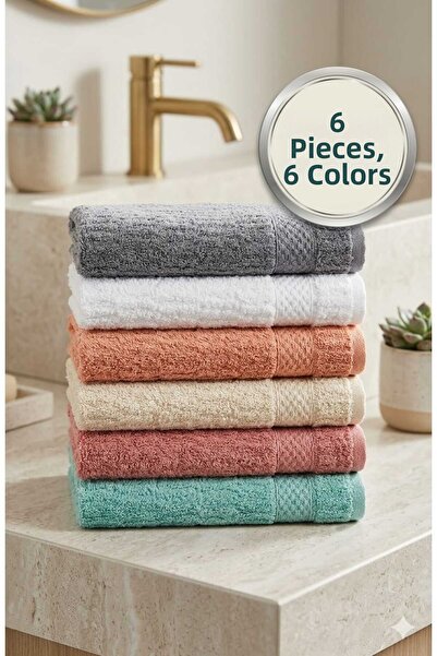 Funny Life Premium Set of 6 Colorful Cotton Hand and Face Towels - 50X90