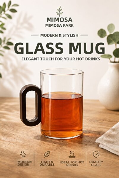 MİMOZA PARK 350 ml Acacia Heat Resistant Glass with Handle