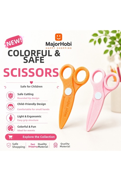 Major Hobi Children's Paper Scissors Set of 2 – Colored Scissors with Safe Ti...