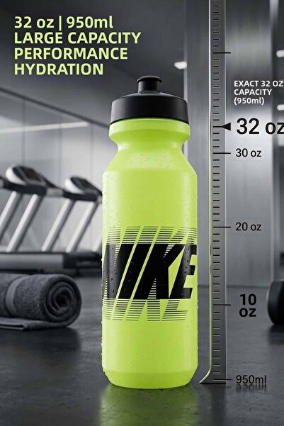 Nike Big Logo Highlighted Green Sports Water Bottle 32 oz / 950 ml - Squeezab...