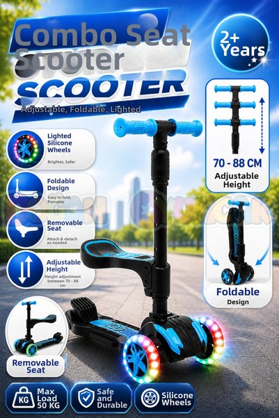 Doğan Oyuncak Dünyası Blue Combo Lighted 3-Wheel Foldable Scooter with Seat -...