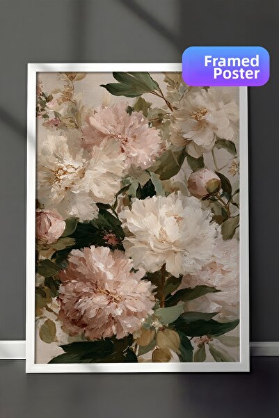 Zestia Pictură murală vintage, bujori în tonuri delicate cu ramă albă Nr.: 20124