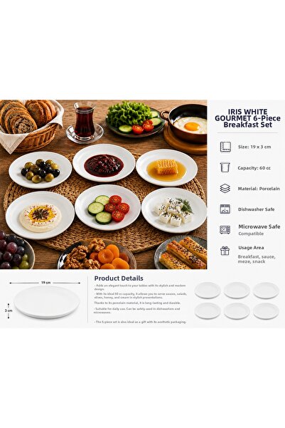 Bonnami Iris White Gourmet 6-Piece Cake Plate Set 19 cm Porcelain Breakfast S...