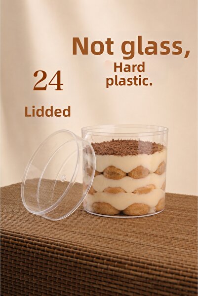 Ezupack 24-Piece Round Tiramisu Cup Mica Bowl with Plastic Transparent Lid Pr...