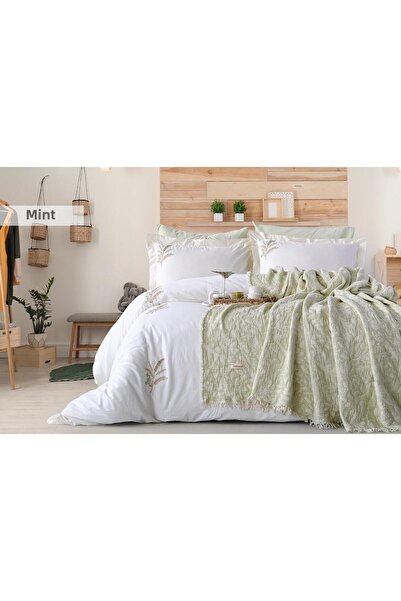 İyi Geceler İstanbul Muslin Embroidered Bedding Set Armoni̇ Mi̇nt