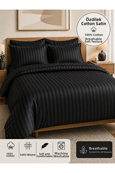 Özdilek Cotton Satin Duvet Cover Set Black Double Size