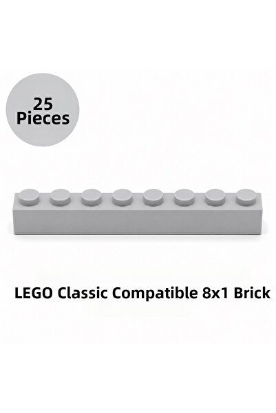 OyuncaklarÜlkesi Lego Compatible Classic 25 Pieces Light Gray Color 8X1 Brick...