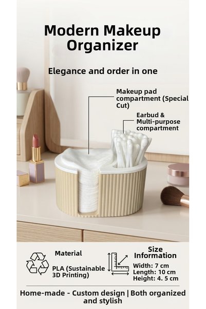 Mus3D Modern Design Makeup Cotton and Cotton Swab Organizer - Stylish Bathroom Organizer