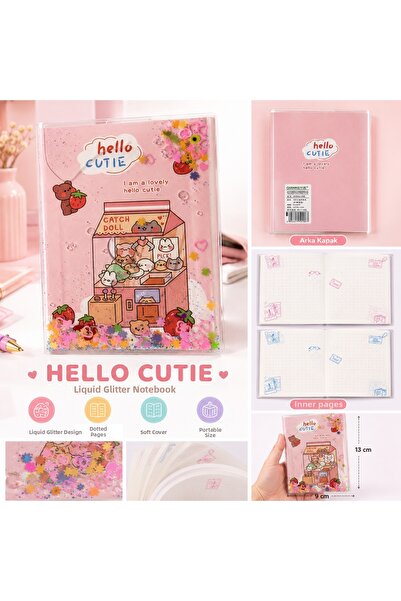 renkli izler atölyesi Kawaii Cute Design Liquid Sequined Mini Notebook 9X13 c...