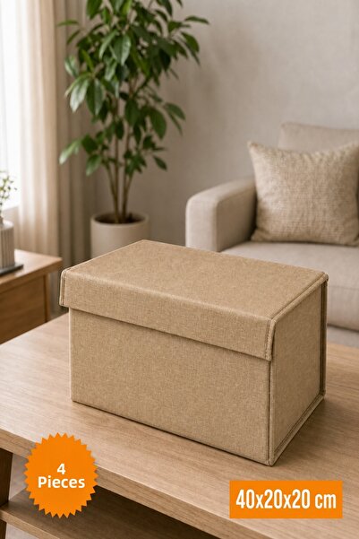 Emma Oliwia 4 Pieces Beige Closet Organizer with Lid, Foldable Clothing Stora...