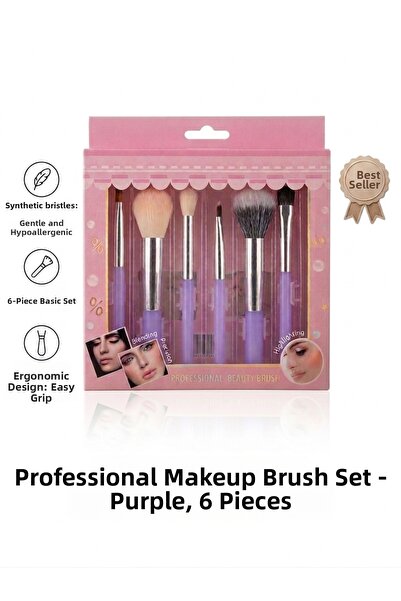 Floraglow 6-Piece Makeup Brush Set with Purple Handles, Professional Face and...