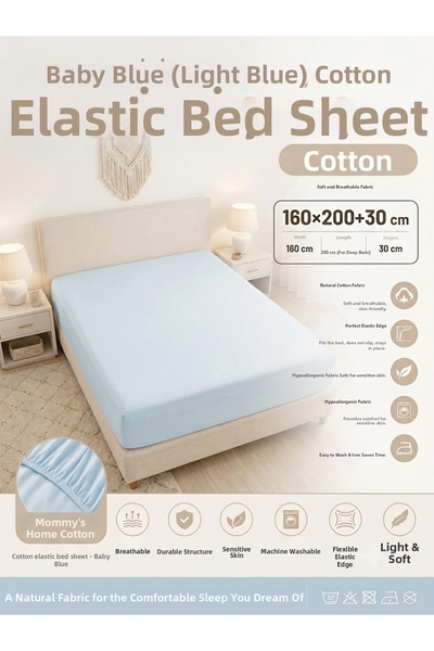 Mommy's Home Double Ultrafit Cotton Fitted Sheet - 160X200+30 cm - Breathable...