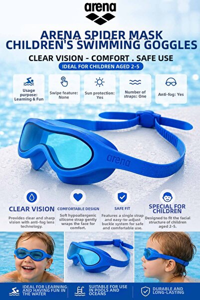 ARENA Mask Children's Swimming Goggles Blue 2-5 Years |   Anti-Fog Anti-Uv Si...